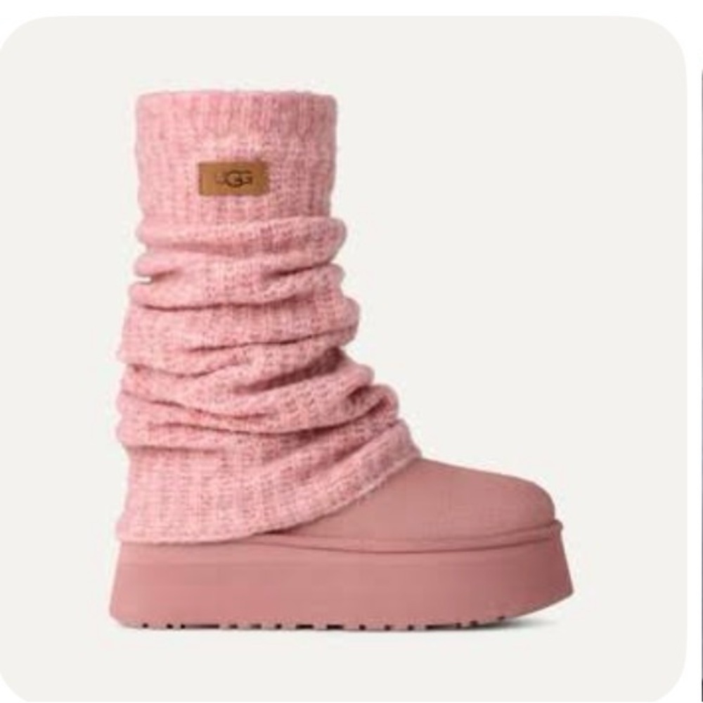 UGG Pink Knit Slouch Platform Boot
